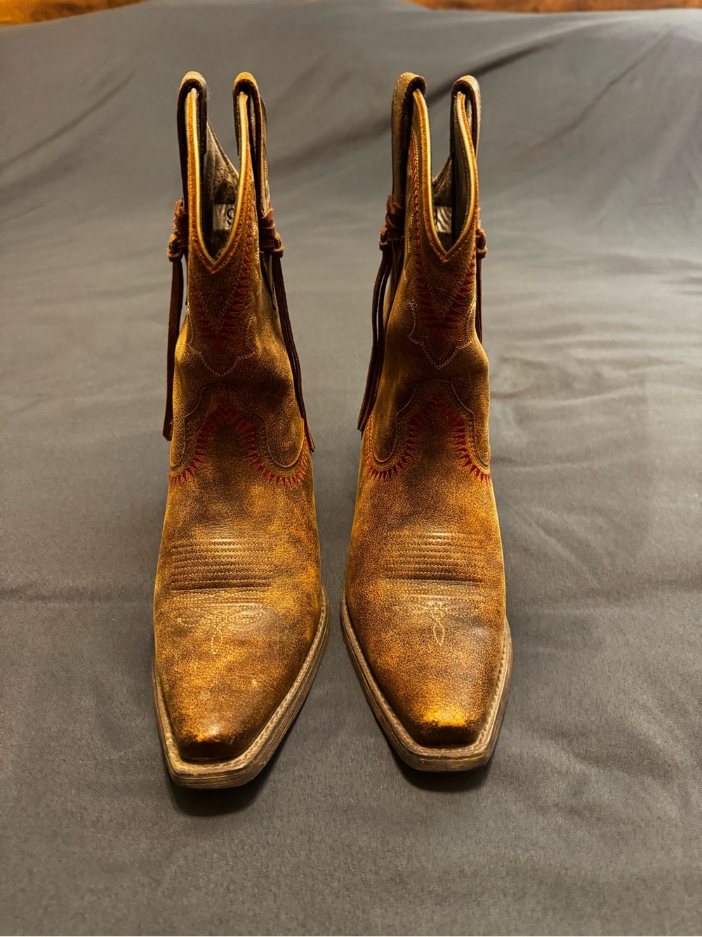 Ariat Brown Leather Western Heeled Boots with Red Stitching - Picture 2 of 10
